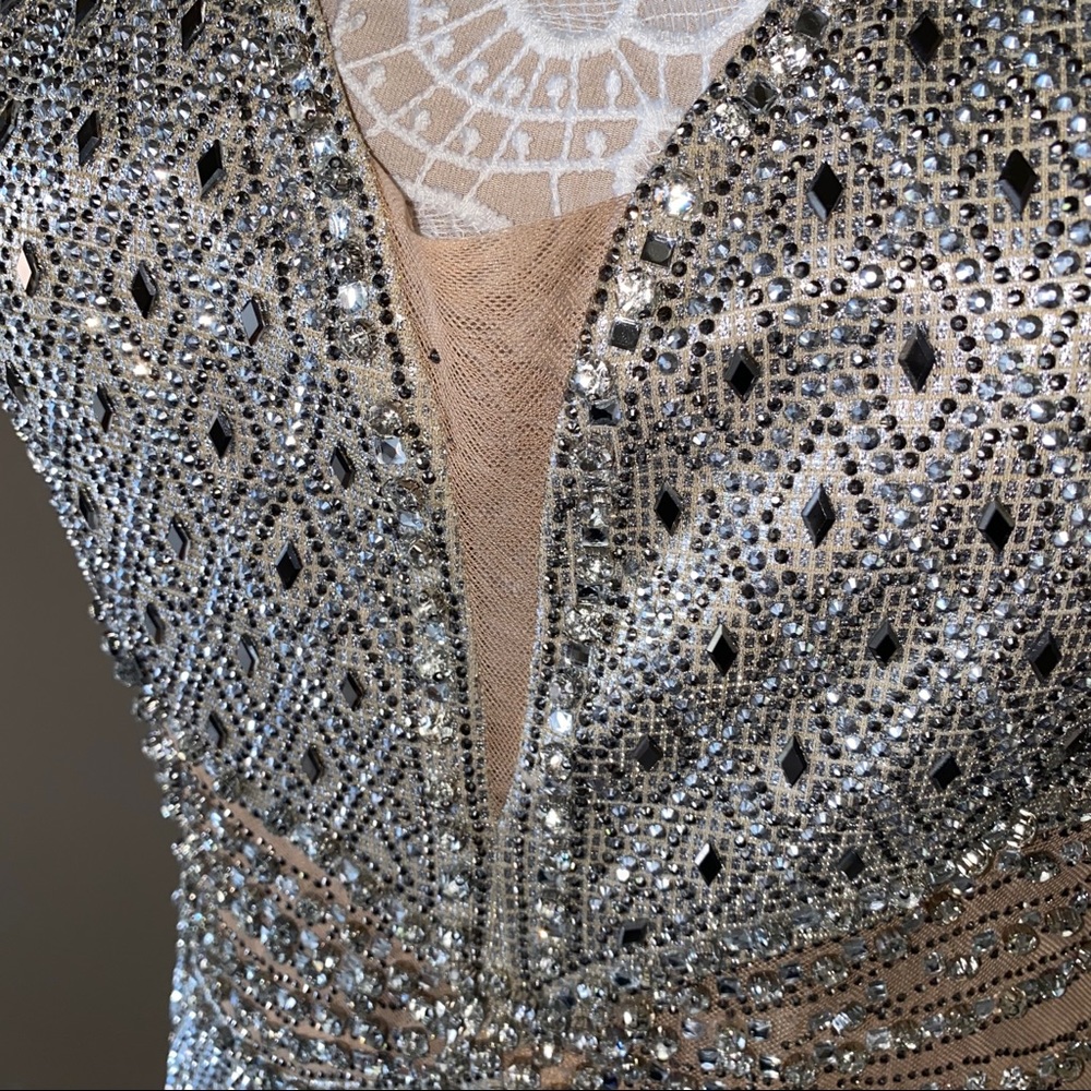 NEW Od Rica Silver Champagne Crystal Sparkling Rhinestone Wedding Evening Dress - Picture 10 of 16